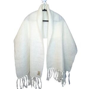 Mohair Off White Large Fringe Scarf Made In England By Royal Scot